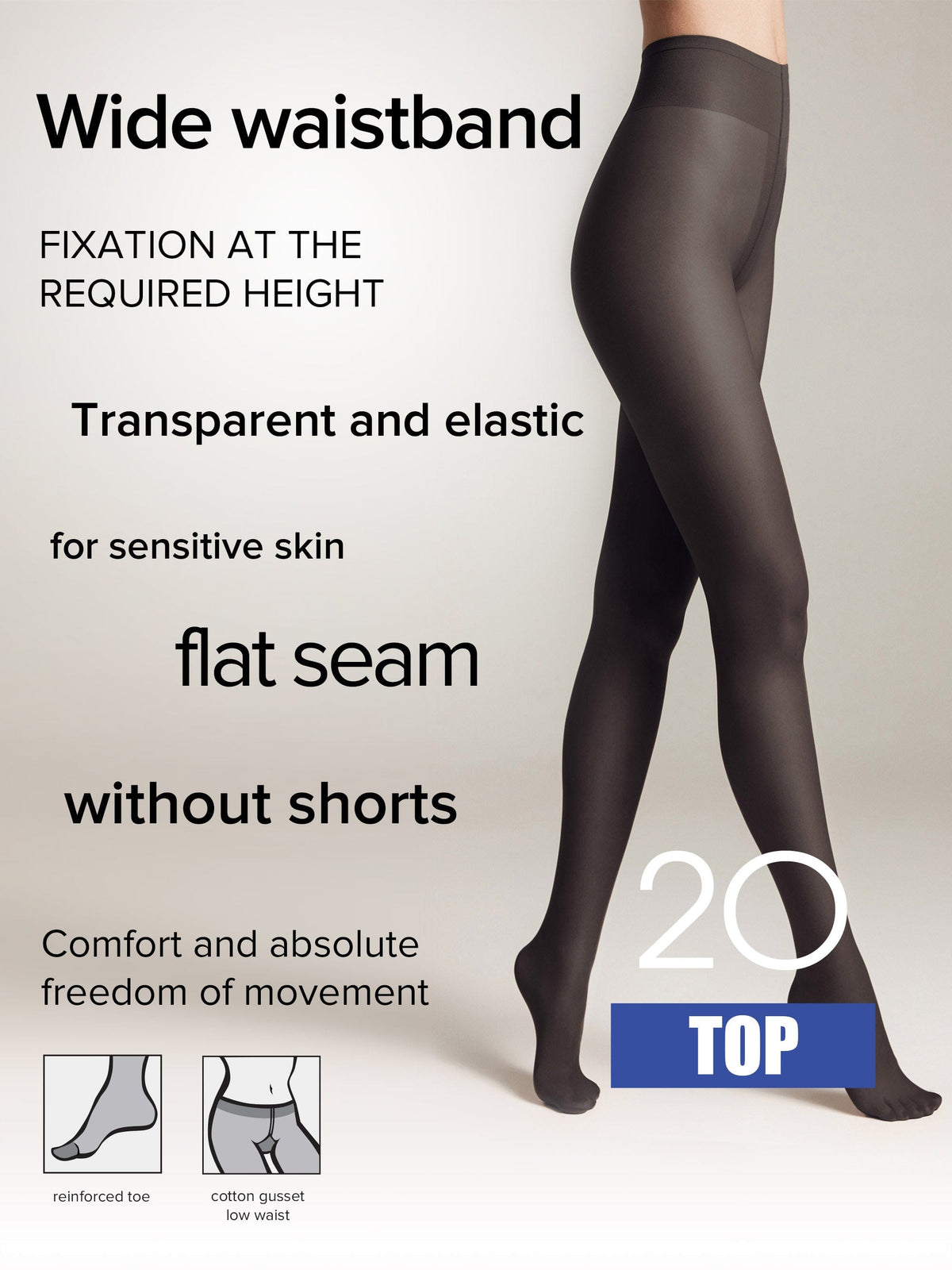 Tights Conte Top 20 Den - Low Waist Adjustable Belt - A-1 Thread Vault