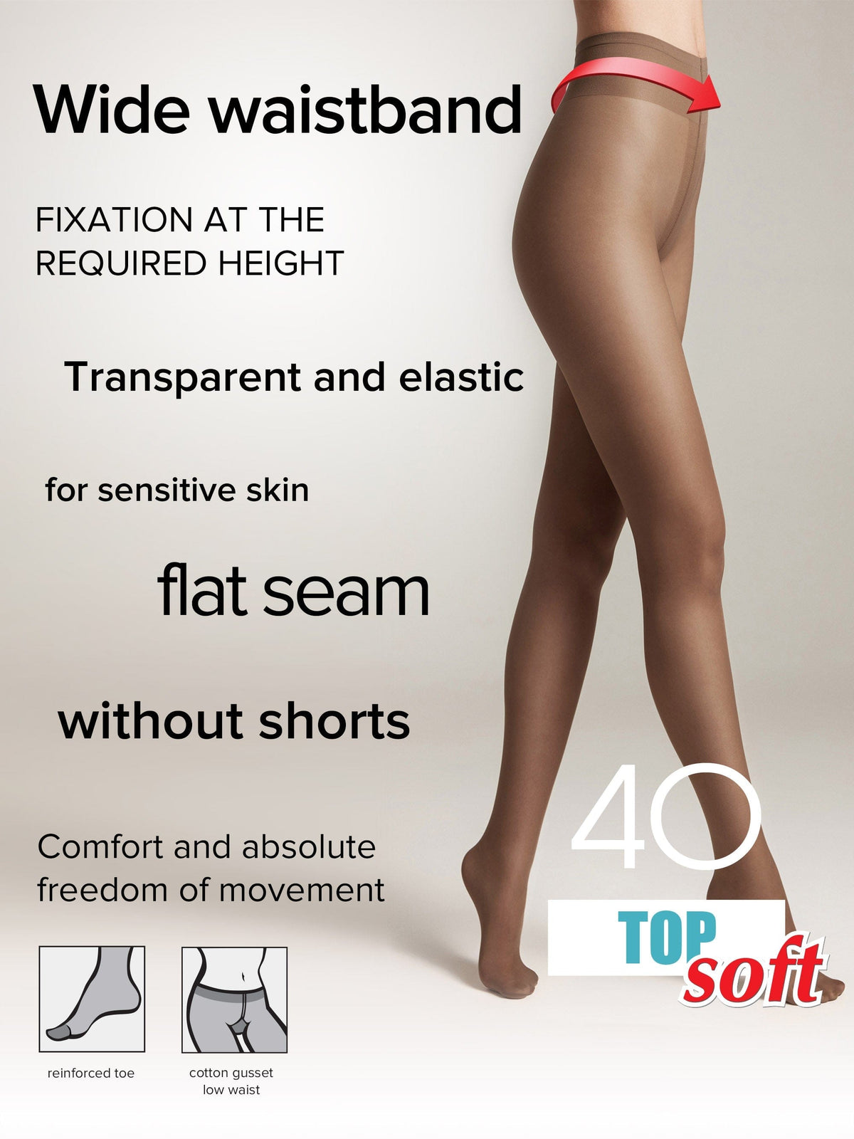 Tights Conte Top Soft 40 Den - Adjustable Fit for Sensitive Skin - A-1 Thread Vault