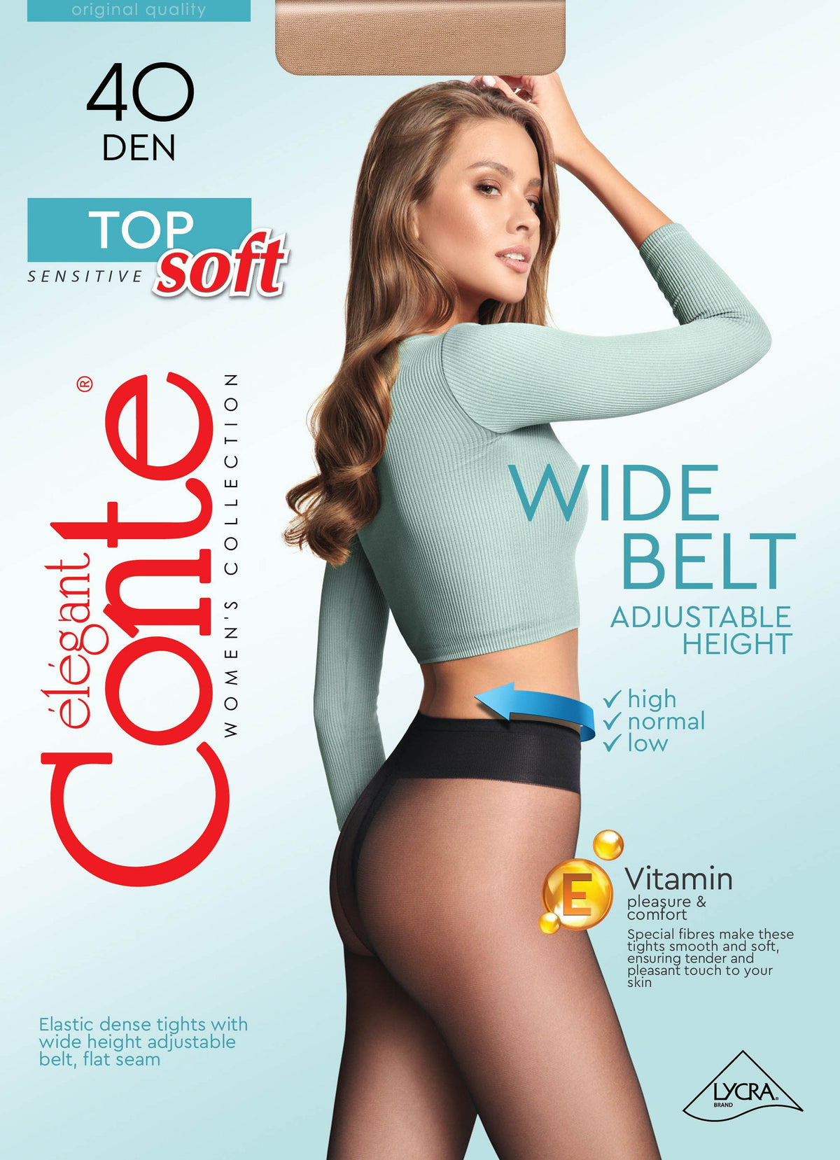 Tights Conte Top Soft 40 Den - Adjustable Fit for Sensitive Skin - A-1 Thread Vault