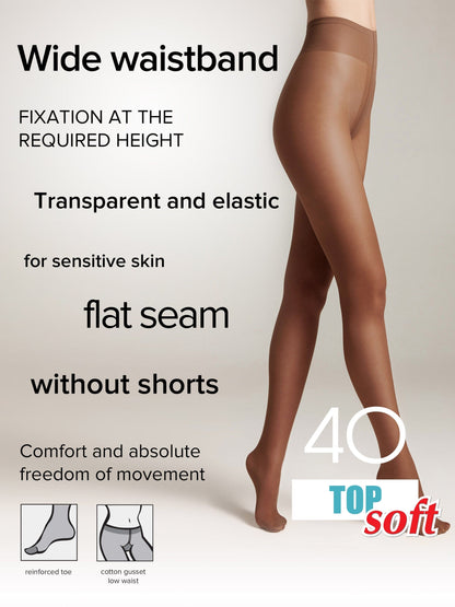 Tights Conte Top Soft 40 Den - Adjustable Fit for Sensitive Skin - A-1 Thread Vault