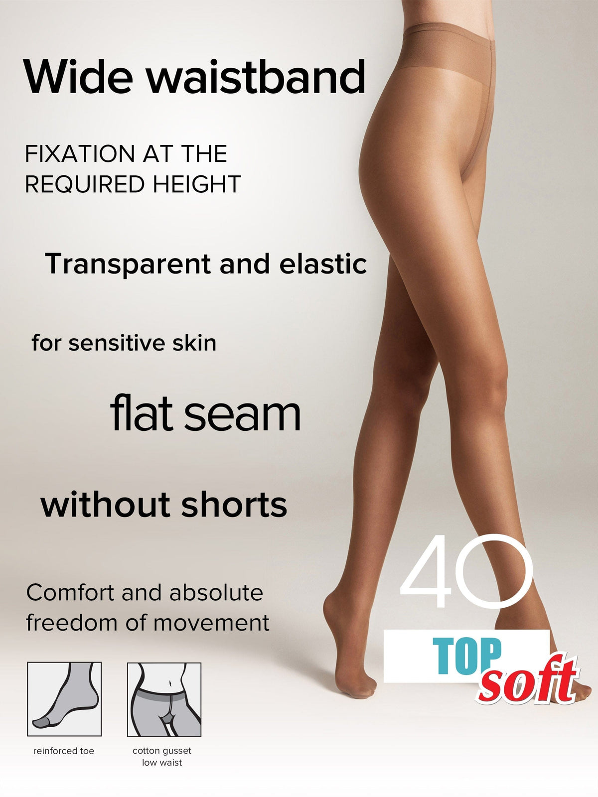 Tights Conte Top Soft 40 Den - Adjustable Fit for Sensitive Skin - A-1 Thread Vault