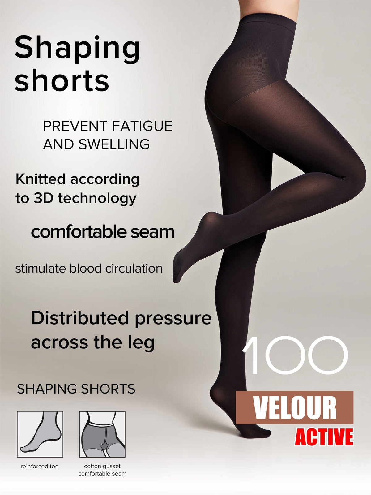 Tights Conte Velour Active 100 Den - Matte Support & Compression - A-1 Thread Vault