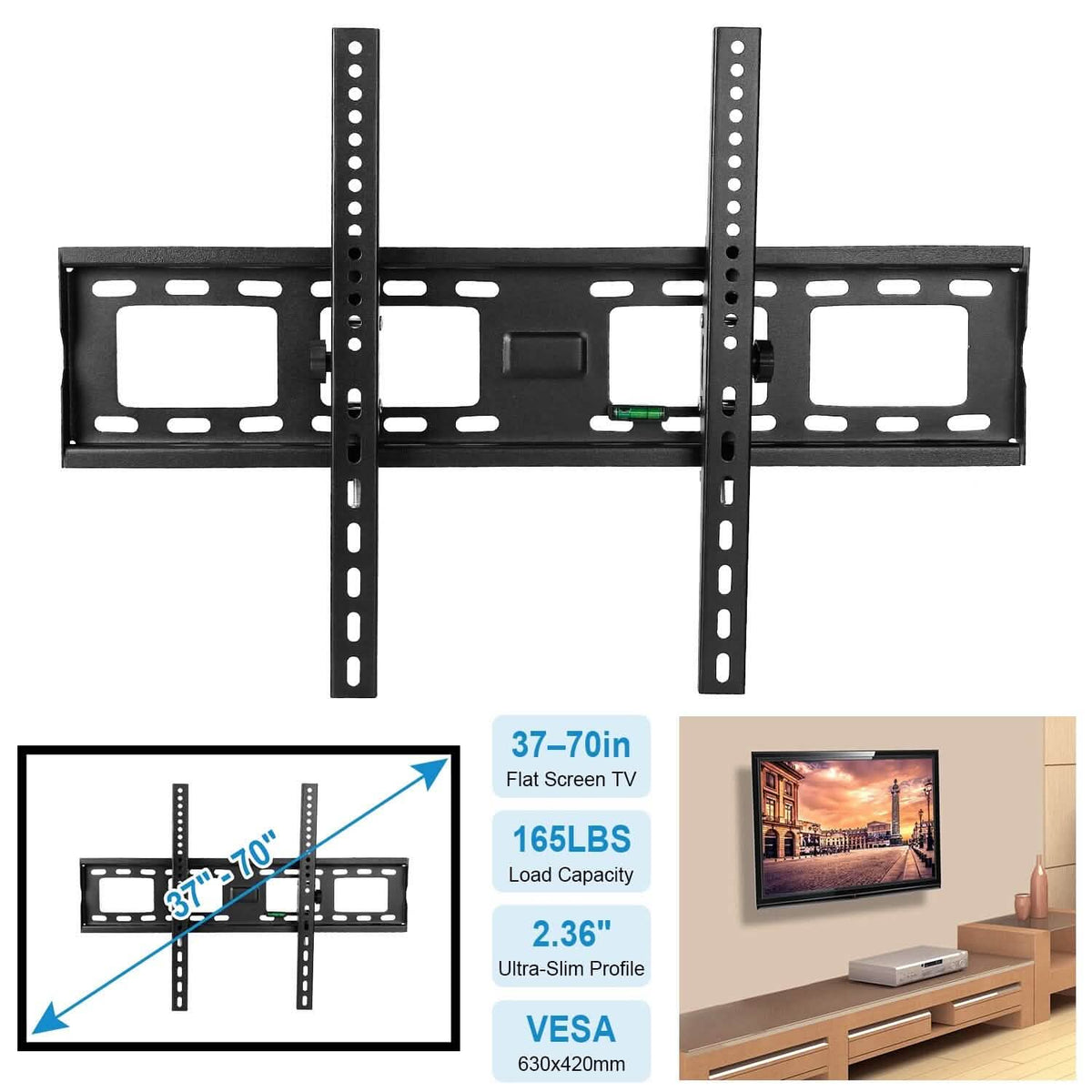 Tilt TV Wall Mount Bracket for 37"-70" LED/LCD/PLASMA Flat TV - A-1 Thread Vault