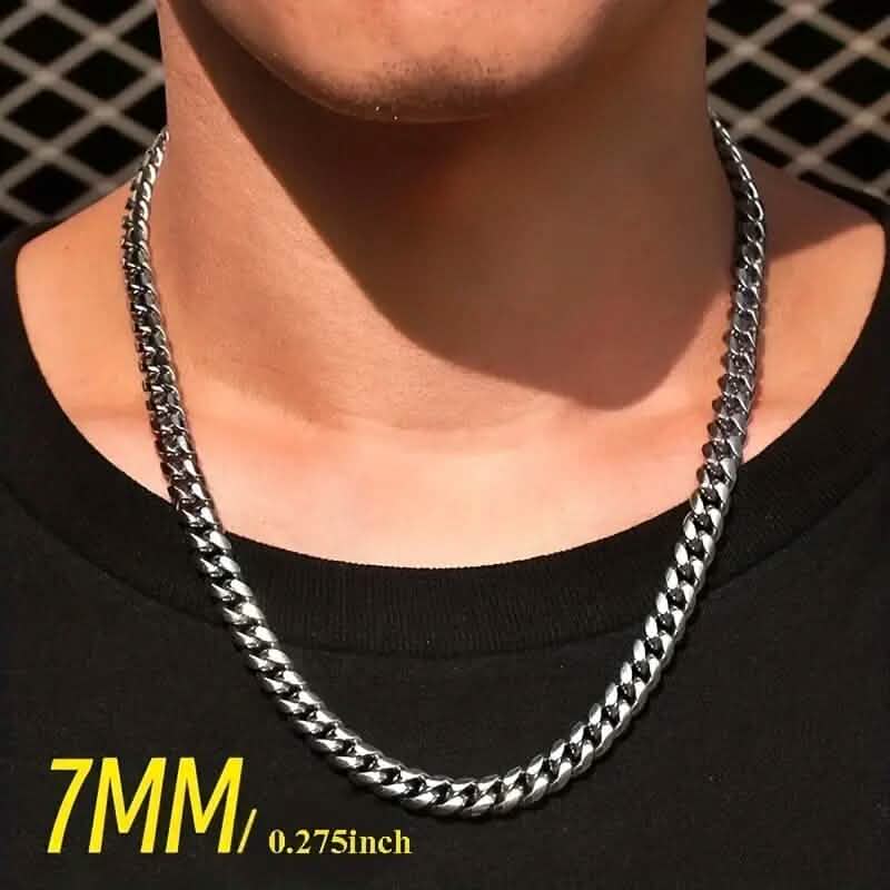 Titanium Stainless Steel Trendy Necklace Cuban Chain with Lobster Clasp - A-1 Thread Vault