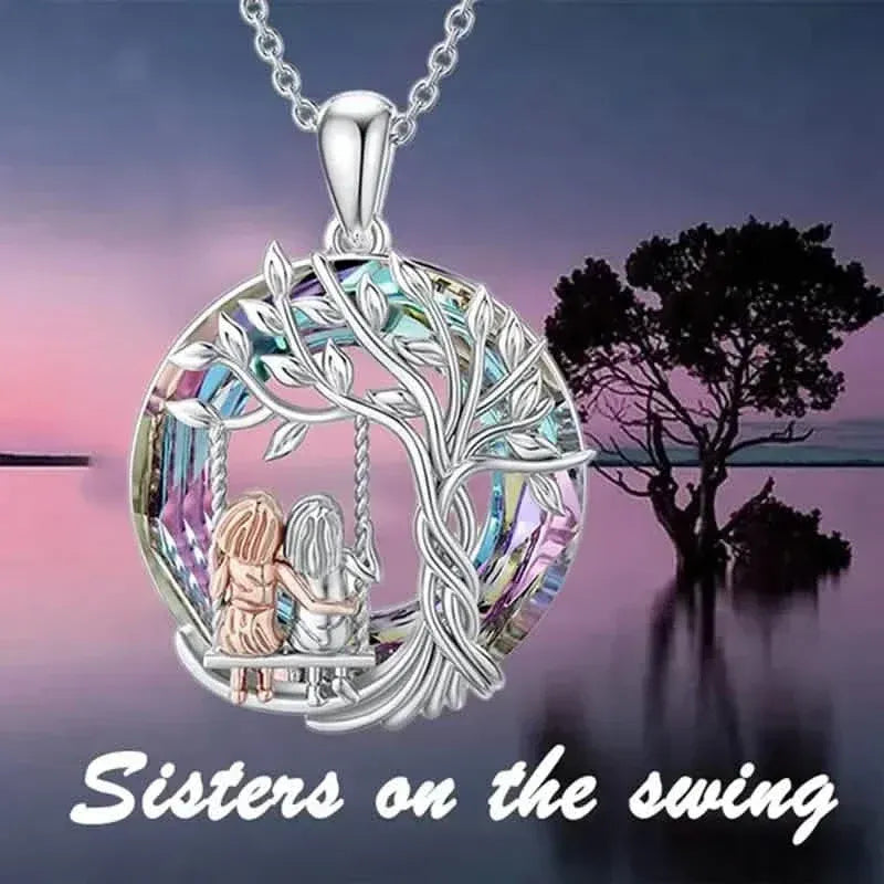 To My Granddaughter, Tree Of Life Sisters On The Swing Pendant Necklace - A-1 Thread Vault