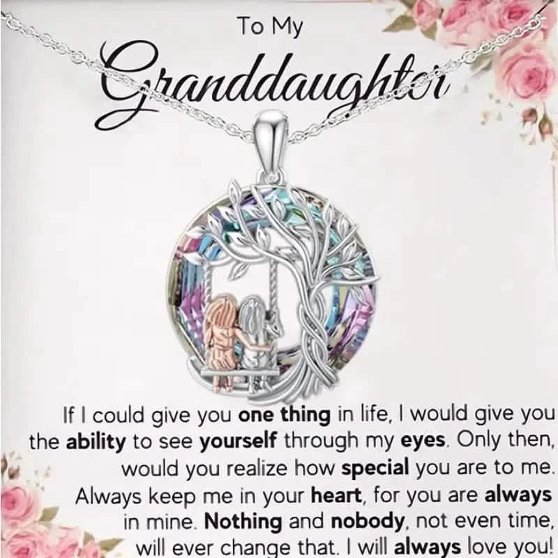 To My Granddaughter, Tree Of Life Sisters On The Swing Pendant Necklace - A-1 Thread Vault
