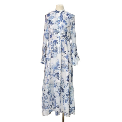 Toile de Jouy Print Ruffle Maxi Dress(MS422) - A-1 Thread Vault