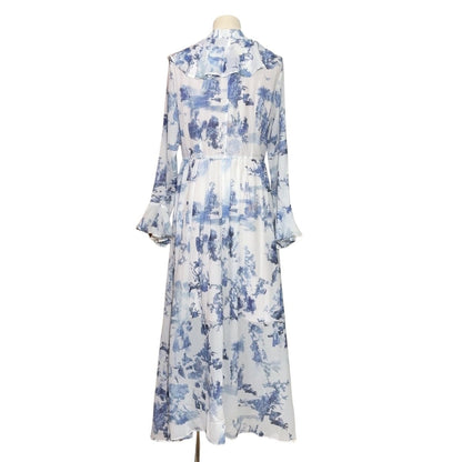 Toile de Jouy Print Ruffle Maxi Dress(MS422) - A-1 Thread Vault