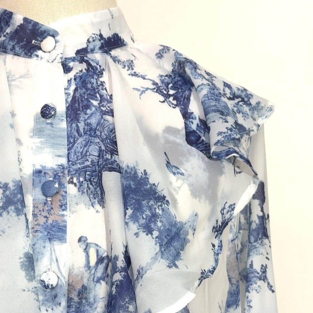 Toile de Jouy Print Ruffle Maxi Dress(MS422) - A-1 Thread Vault