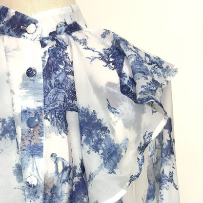 Toile de Jouy Print Ruffle Maxi Dress(MS422) - A-1 Thread Vault