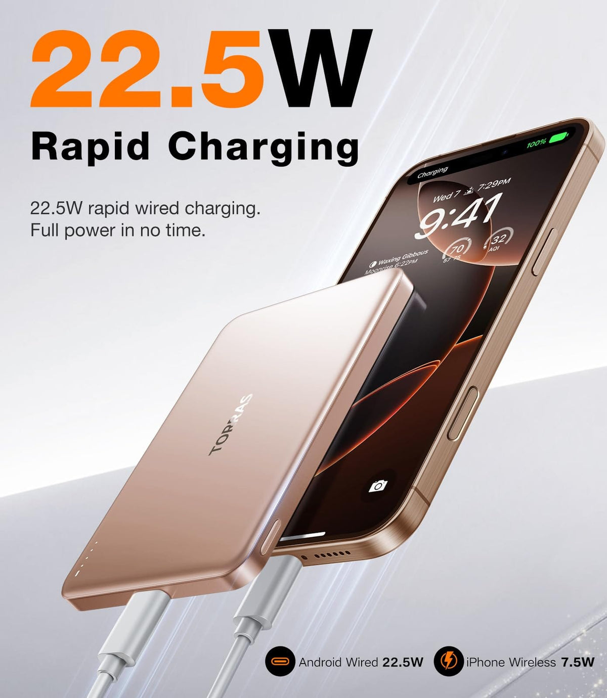 TORRAS MiniMag Power Bank,Ultra-Slim 10,000mAh Magnetic Wireless Portable Charger, 22.5W Fast Charging Battery Pack with USB-C Cable Designed for iPhone 16 Pro Max/16 Pro/16/15/14/13/12, Glacier Gray - A-1 Thread Vault