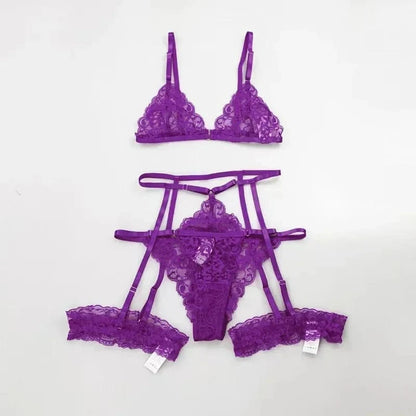 Toucheart 3 Piece Set Sleepwear Suit Sexy Lingerie Women Thin Transparent Lace Bra Set See Through Female Erotic Underwear New - A-1 Thread Vault