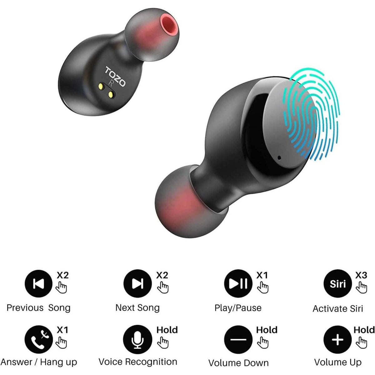 TOZO T6 True Wireless Earbuds Bluetooth 5.3 Headphones Touch Control with Wireless Charging Case (Refurbished) - A-1 Thread Vault