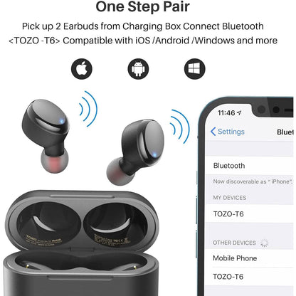TOZO T6 True Wireless Earbuds Bluetooth 5.3 Headphones Touch Control with Wireless Charging Case (Refurbished) - A-1 Thread Vault