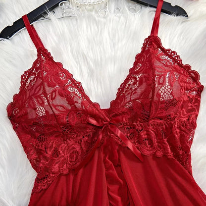 Transparent Red Sexy Lingerie Women's Underwear See Through Sleepwear Lace Nightdress And Panty Pijamas Sets Female Sexy Nighty - A-1 Thread Vault