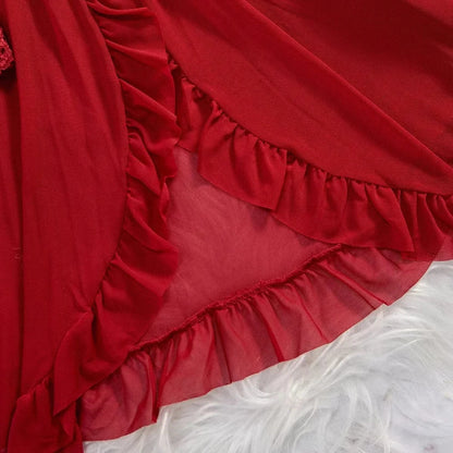 Transparent Red Sexy Lingerie Women's Underwear See Through Sleepwear Lace Nightdress And Panty Pijamas Sets Female Sexy Nighty - A-1 Thread Vault