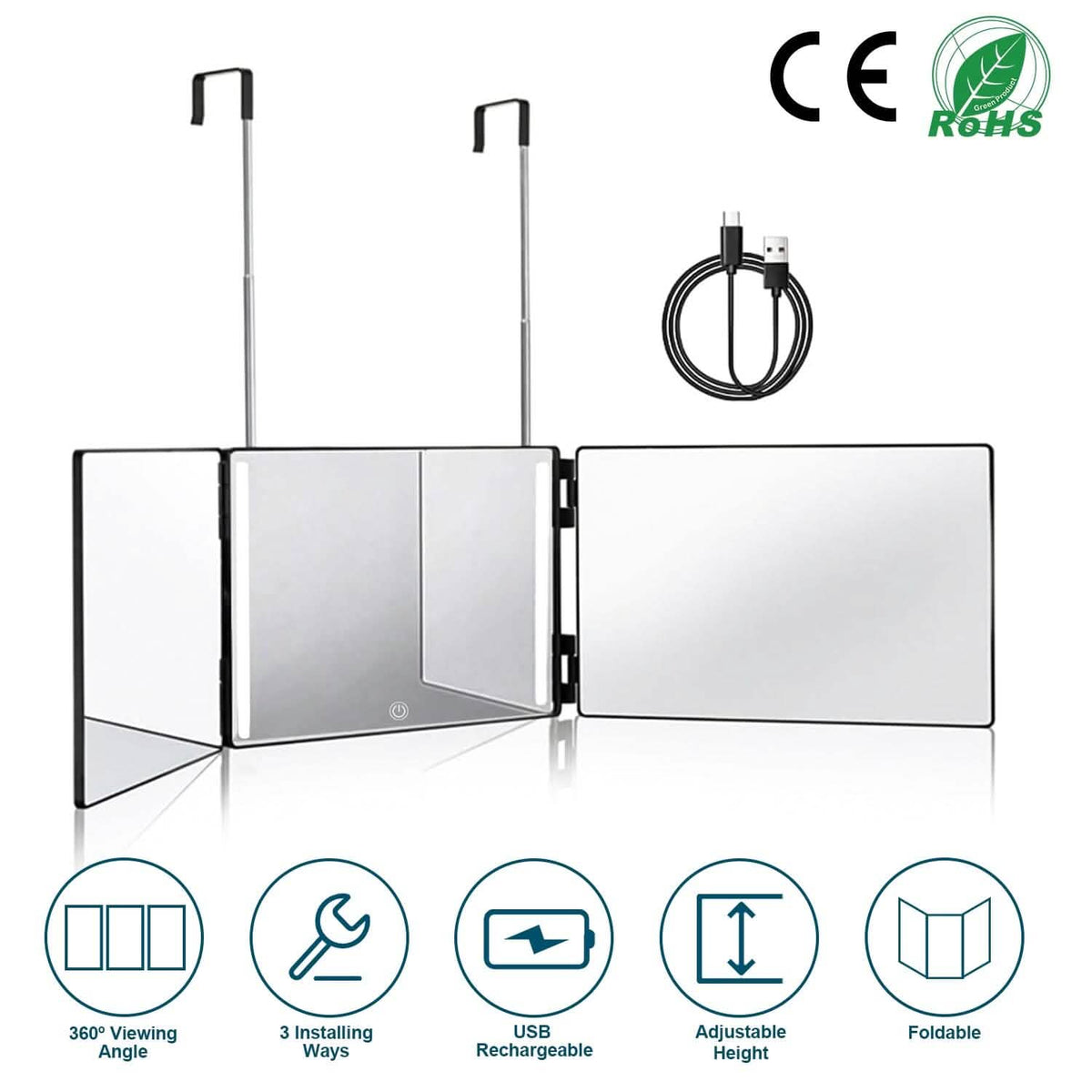 Tri-Fold Mirror with Telescopic Hanger - A-1 Thread Vault