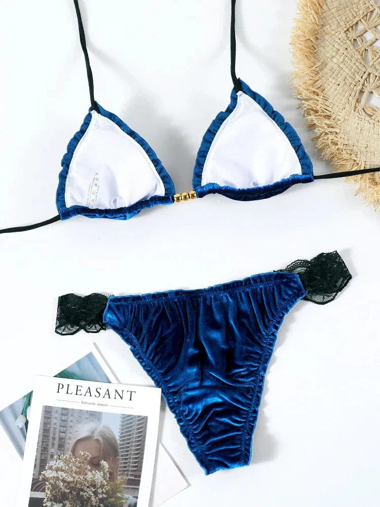 Triangle Lace Bikinis Sexy Swimsuit Women Low Waist Bikini Sets Push Up Swimwear Mujer Beachwear Two Pieces Suit Solid Biquini - A-1 Thread Vault