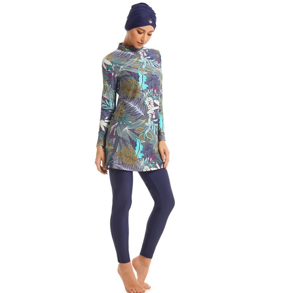Tropical Print Modest Burkini Swimsuit Set(MB022) - A-1 Thread Vault