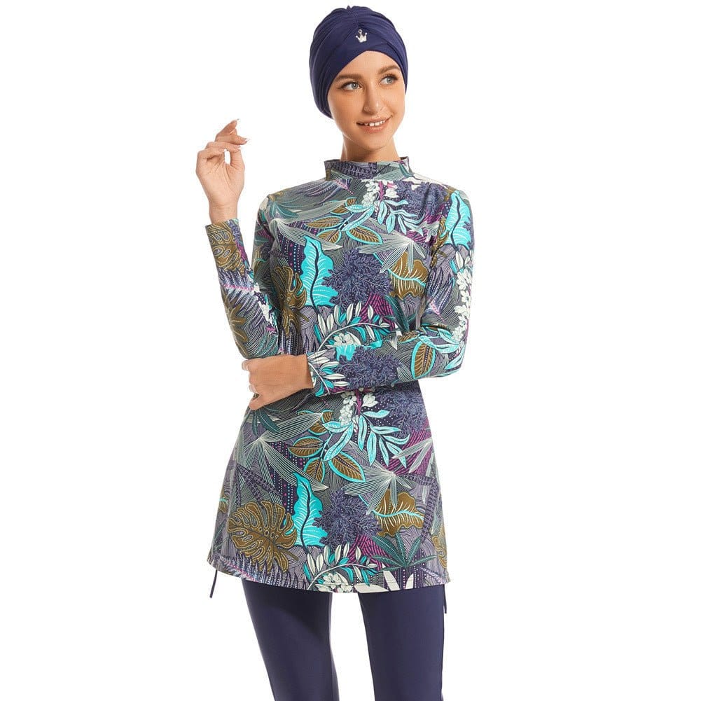 Tropical Print Modest Burkini Swimsuit Set(MB022) - A-1 Thread Vault