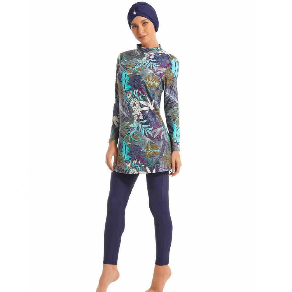 Tropical Print Modest Burkini Swimsuit Set(MB022) - A-1 Thread Vault