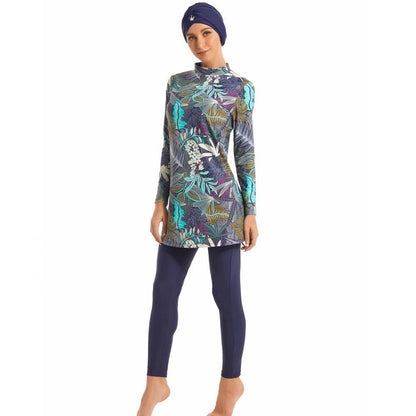 Tropical Print Modest Burkini Swimsuit Set(MB022) - A-1 Thread Vault