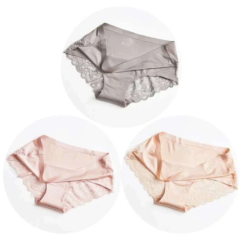 TrowBridge 3PCS/Set Women's Panties Exquisite Lace Underwear Sexy Lingerie Big Size Sweet Silk Satin Briefs Soft Cozy Underpants - A-1 Thread Vault