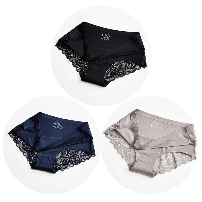 TrowBridge 3PCS/Set Women's Panties Exquisite Lace Underwear Sexy Lingerie Big Size Sweet Silk Satin Briefs Soft Cozy Underpants - A-1 Thread Vault