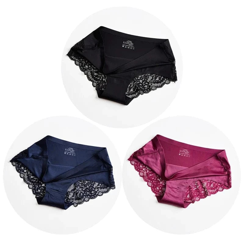 TrowBridge 3PCS/Set Women's Panties Exquisite Lace Underwear Sexy Lingerie Big Size Sweet Silk Satin Briefs Soft Cozy Underpants - A-1 Thread Vault