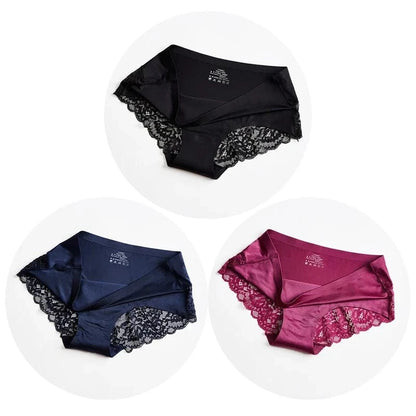 TrowBridge 3PCS/Set Women's Panties Exquisite Lace Underwear Sexy Lingerie Big Size Sweet Silk Satin Briefs Soft Cozy Underpants - A-1 Thread Vault