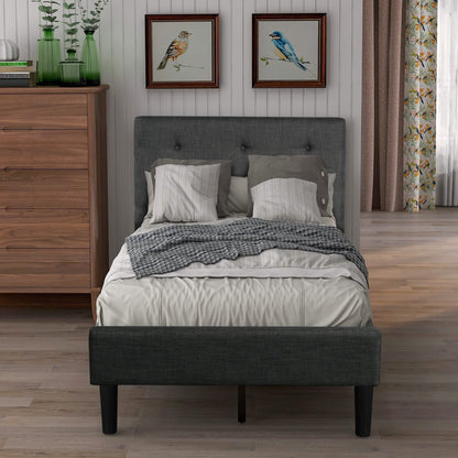 Tufted Platform Bed, Twin Size Button Upholstered Platform Bed - A-1 Thread Vault