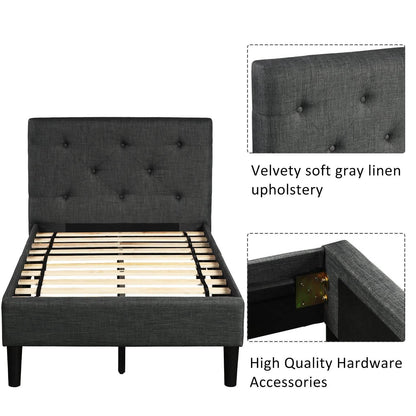 Tufted Platform Bed, Twin Size Button Upholstered Platform Bed - A-1 Thread Vault