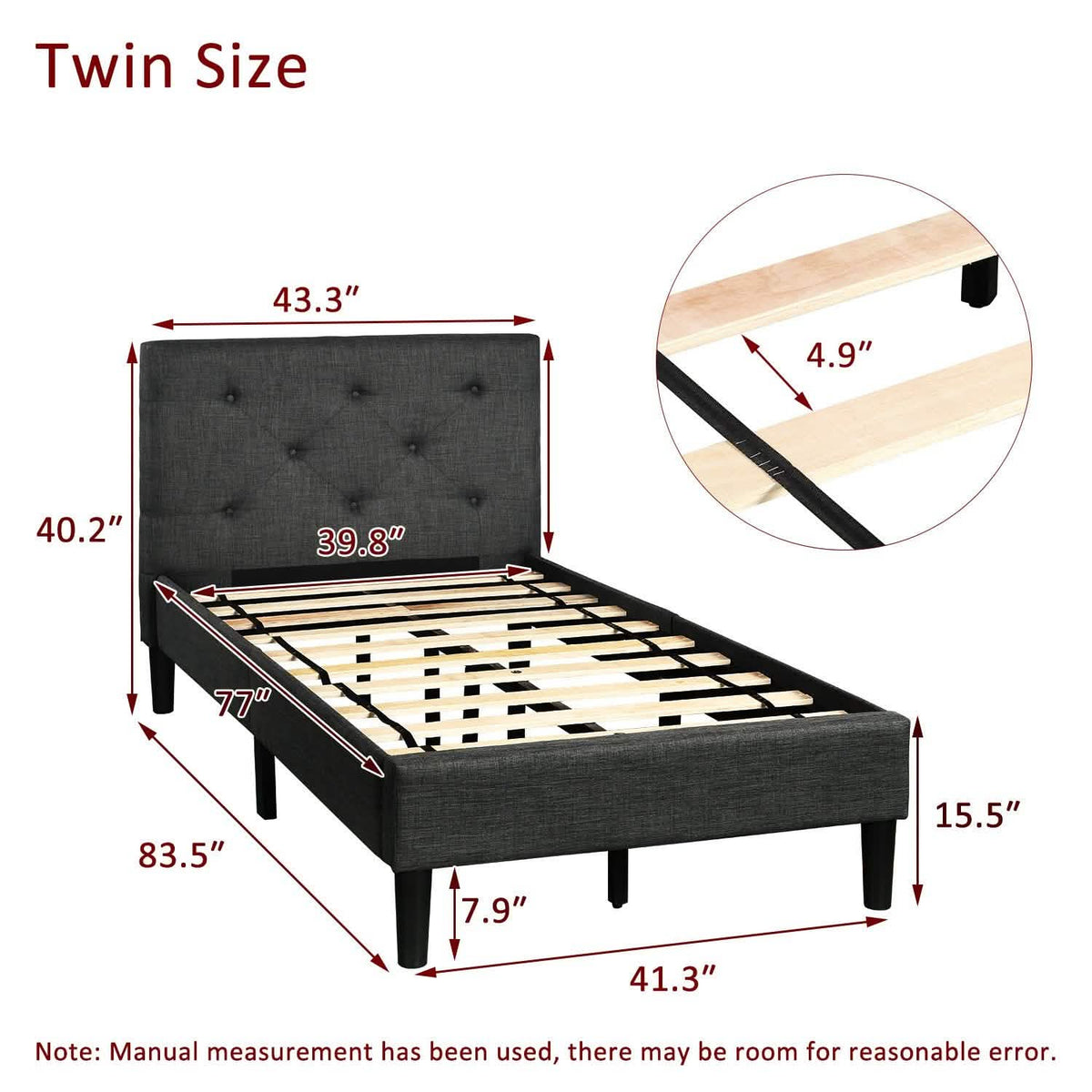 Tufted Platform Bed, Twin Size Button Upholstered Platform Bed - A-1 Thread Vault
