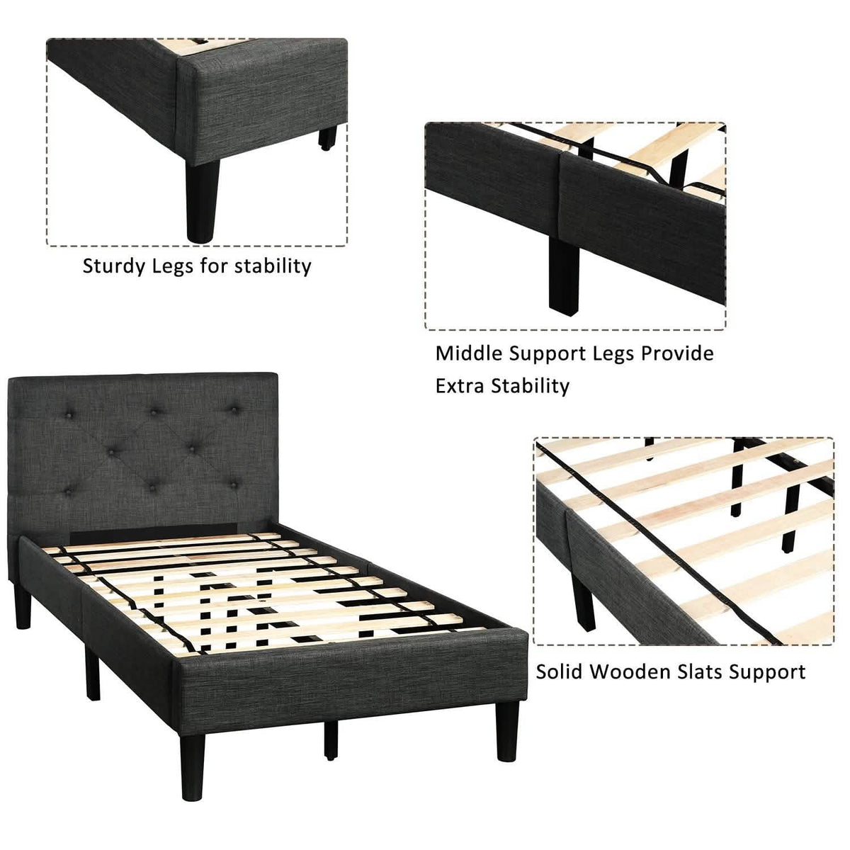 Tufted Platform Bed, Twin Size Button Upholstered Platform Bed - A-1 Thread Vault
