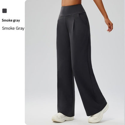 Tummy-control Bare-feel High-waist Yoga Pants Outdoor Straight-leg Trousers - A-1 Thread Vault