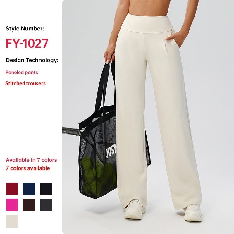 Tummy-control Bare-feel High-waist Yoga Pants Outdoor Straight-leg Trousers - A-1 Thread Vault
