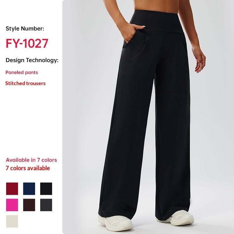 Tummy-control Bare-feel High-waist Yoga Pants Outdoor Straight-leg Trousers - A-1 Thread Vault