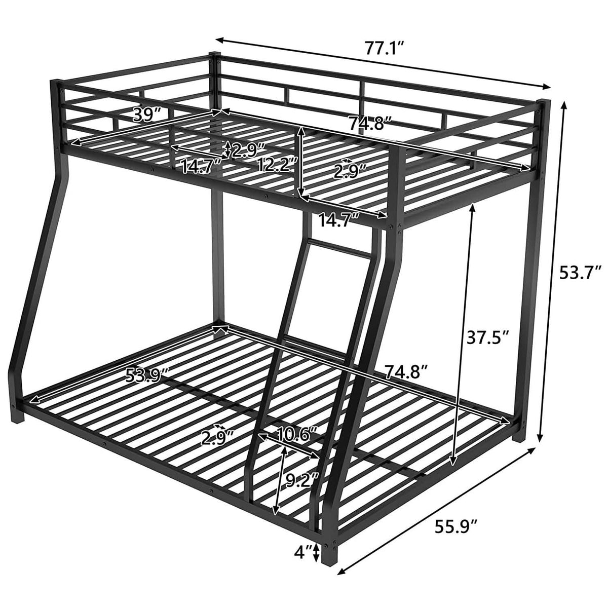 Twin Over Full Low Bunk Bed with Ladder - A-1 Thread Vault