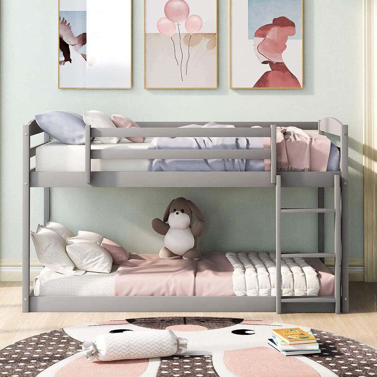 Twin Over Twin Floor Bunk Bed with Ladder - A-1 Thread Vault