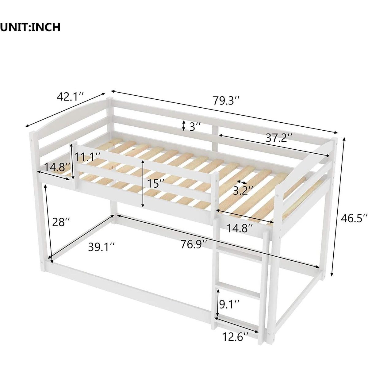 Twin Over Twin Floor Bunk Bed with Ladder - A-1 Thread Vault