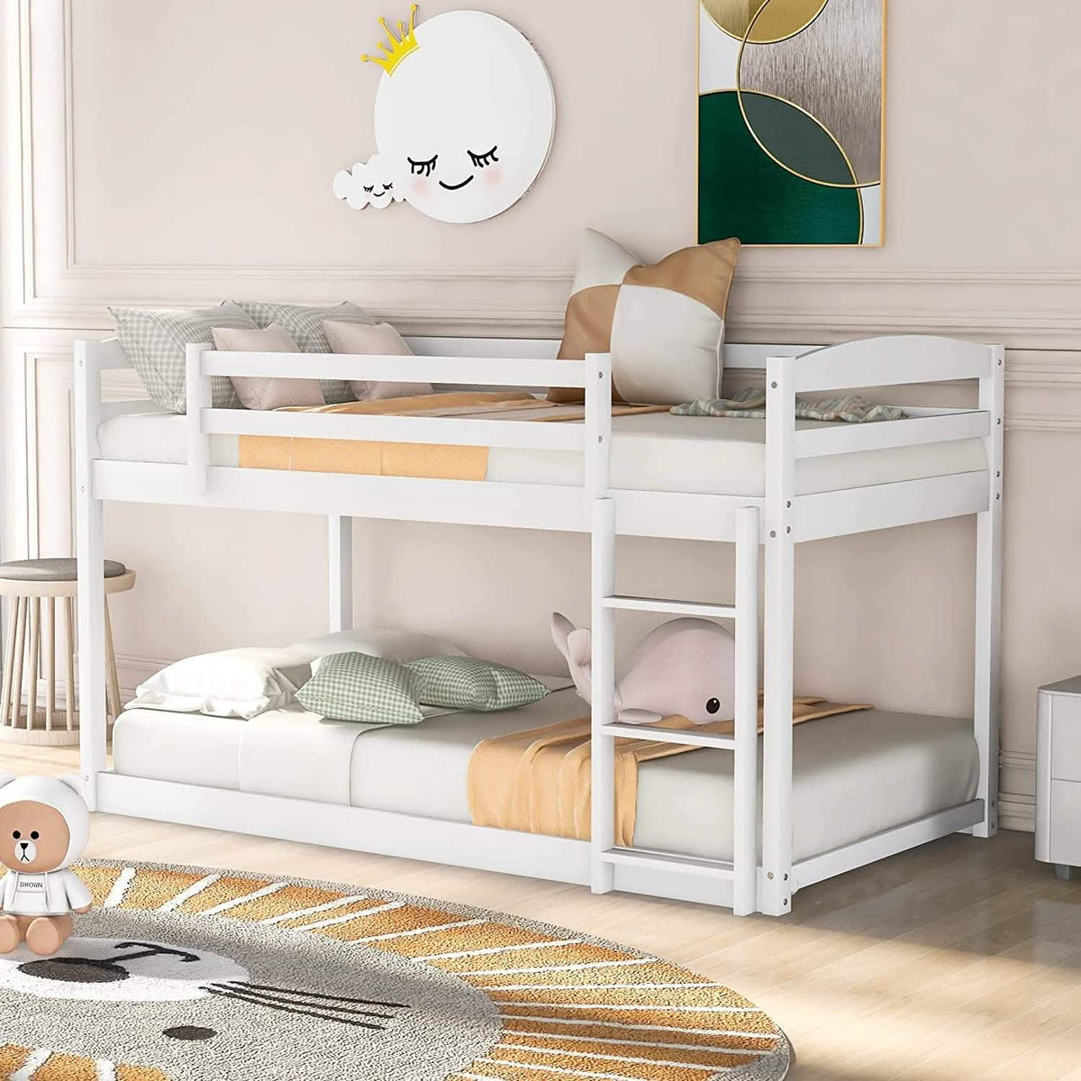 Twin Over Twin Floor Bunk Bed with Ladder - A-1 Thread Vault