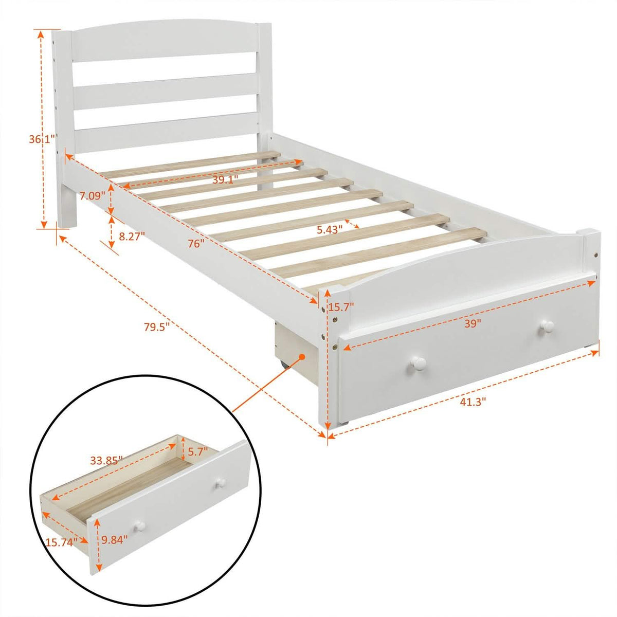 Twin Platform Bed Frame with Storage Drawer Headboard - A-1 Thread Vault