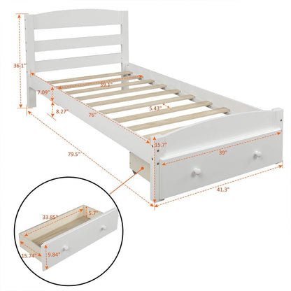 Twin Platform Bed Frame with Storage Drawer Headboard - A-1 Thread Vault