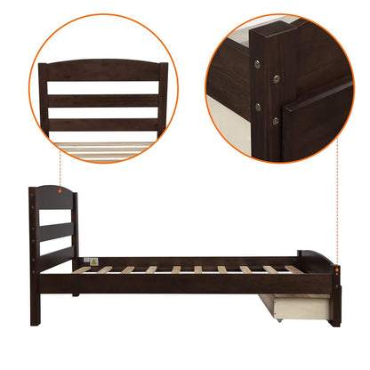 Twin Platform Bed Frame with Storage Drawer Headboard - A-1 Thread Vault