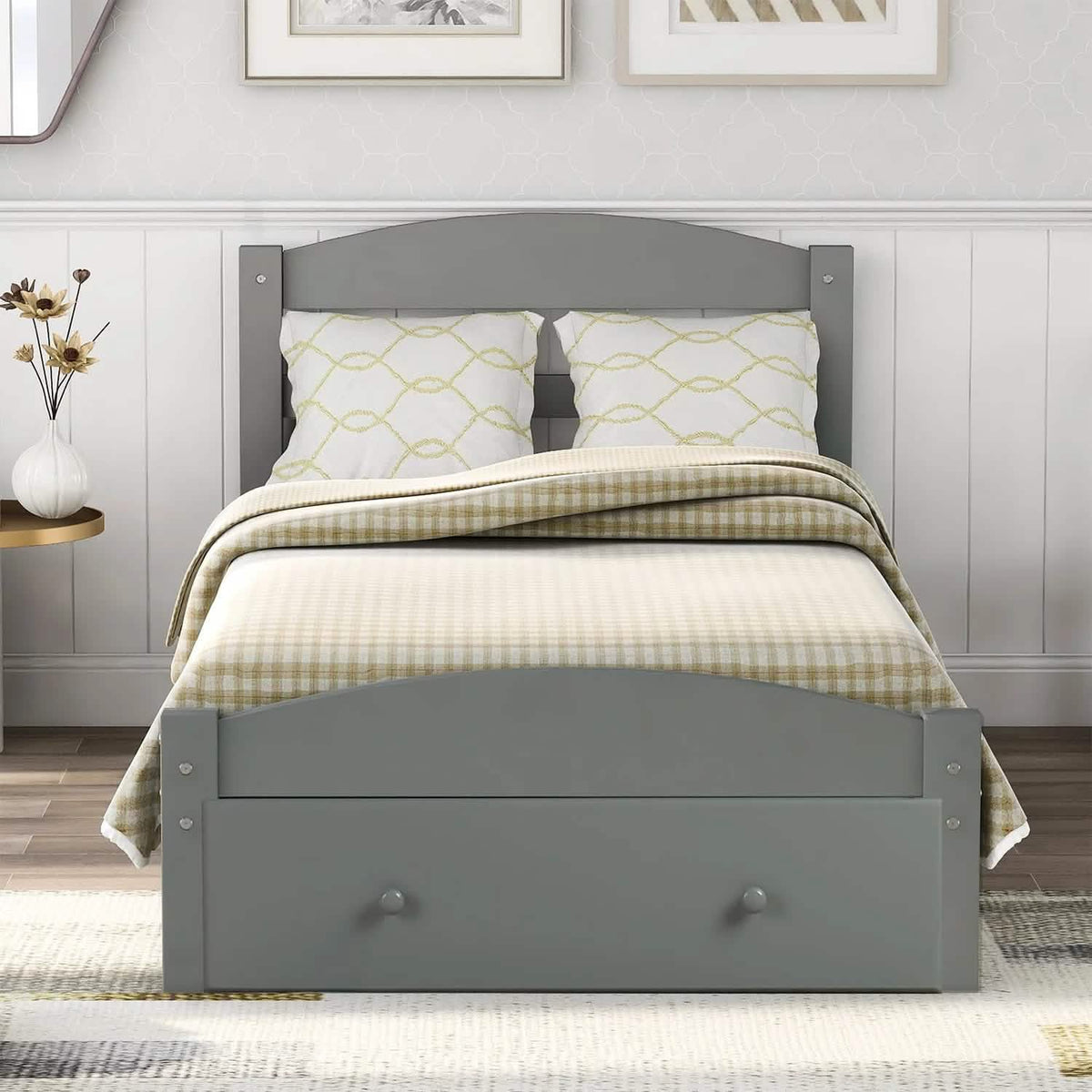 Twin Platform Bed Frame with Storage Drawer Headboard - A-1 Thread Vault