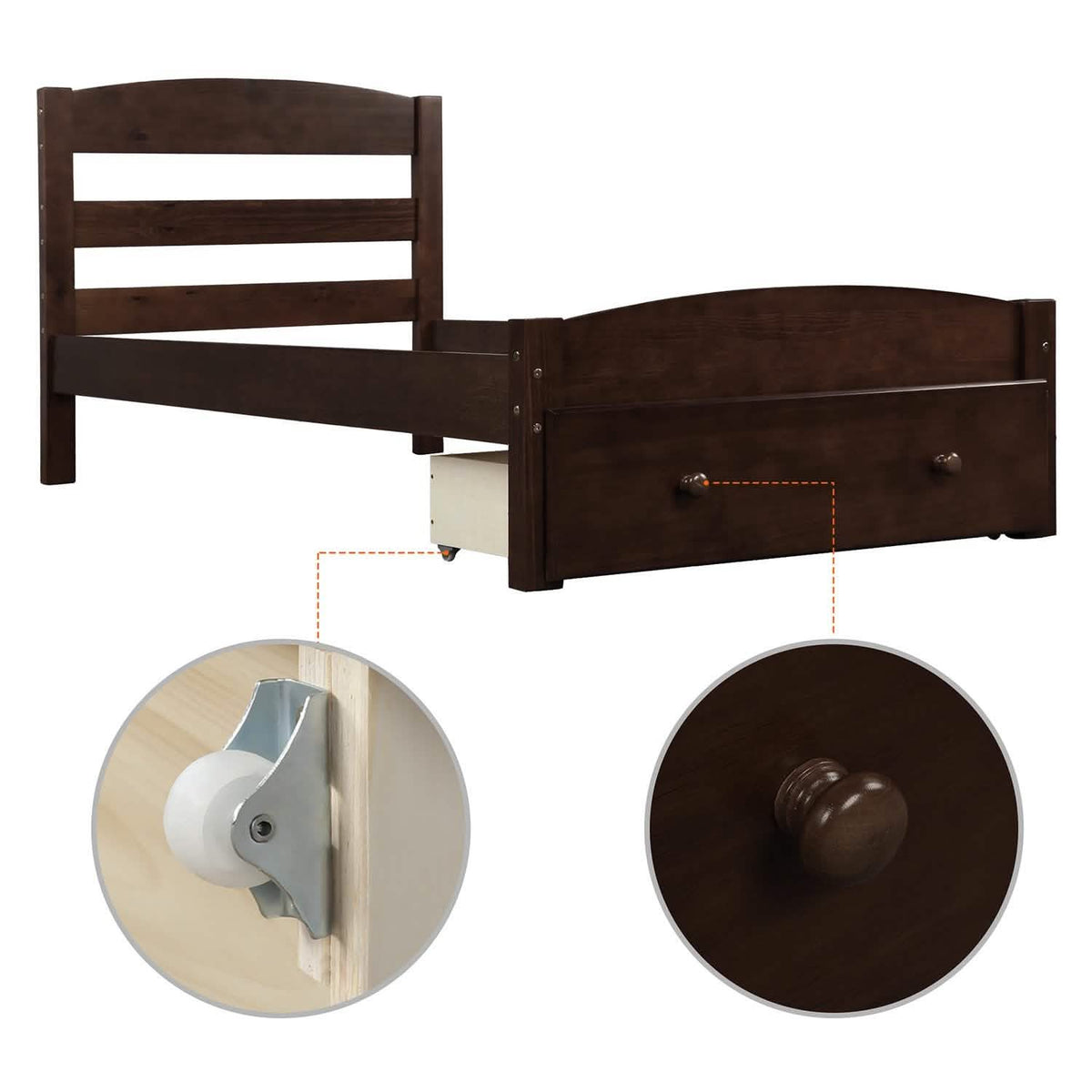 Twin Platform Bed Frame with Storage Drawer Headboard - A-1 Thread Vault