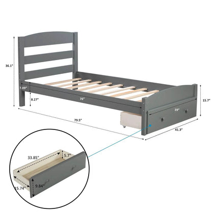 Twin Platform Bed Frame with Storage Drawer Headboard - A-1 Thread Vault