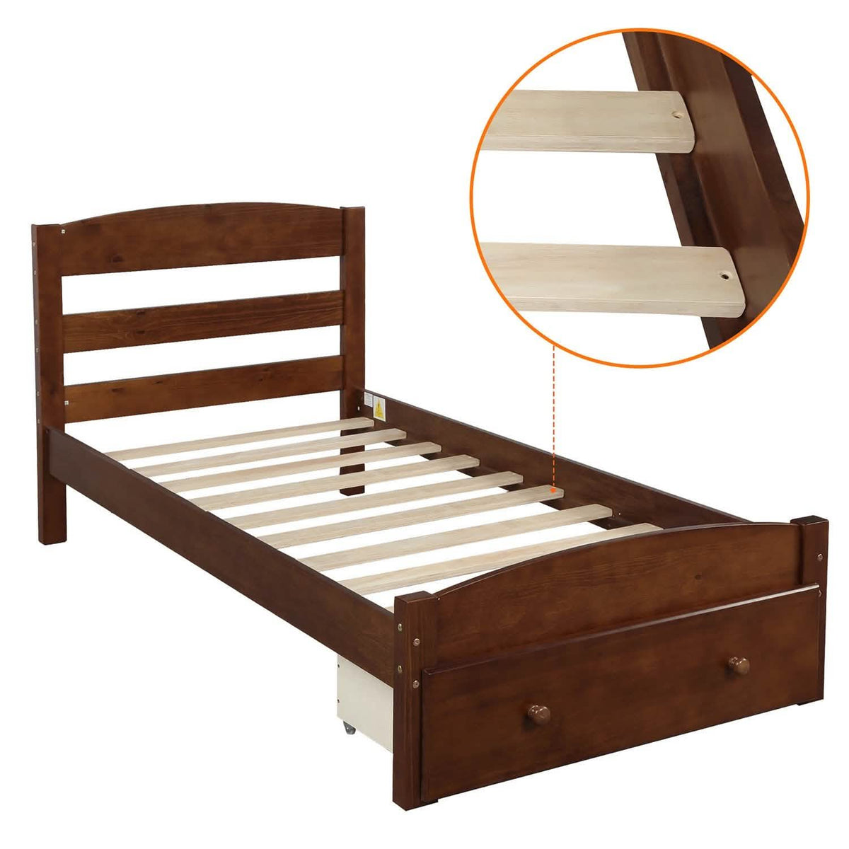 Twin Platform Bed Frame with Storage Drawer Headboard - A-1 Thread Vault