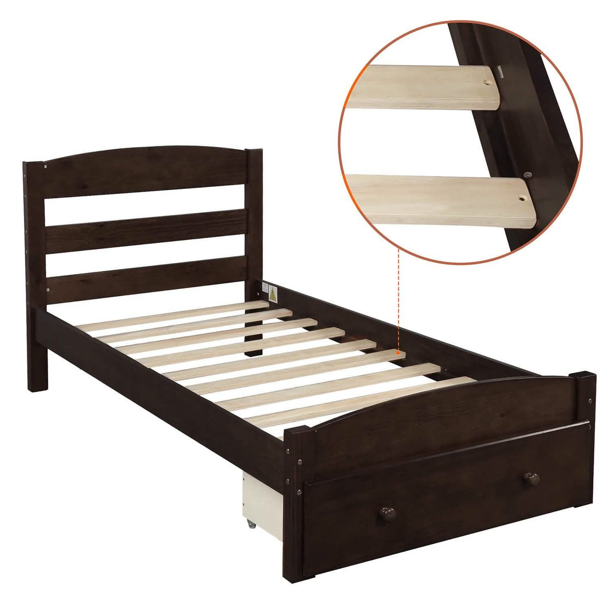 Twin Platform Bed Frame with Storage Drawer Headboard - A-1 Thread Vault