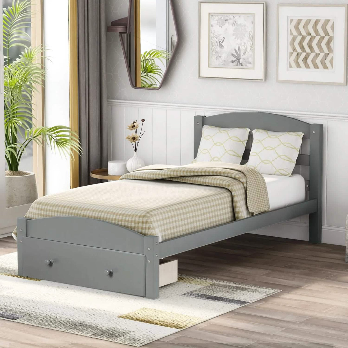 Twin Platform Bed Frame with Storage Drawer Headboard - A-1 Thread Vault